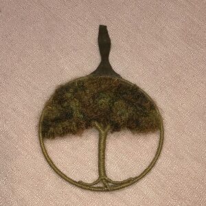 Vintage mohair fiber arts Handcrafted Tree hanging Wall Art with leather strap